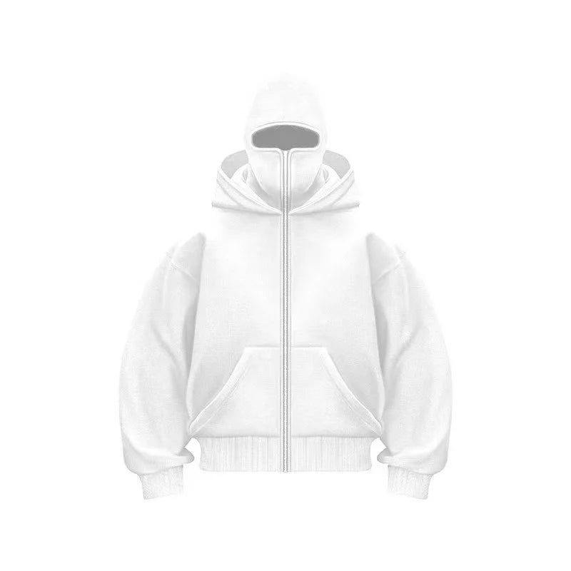 Double Hat Balaclava Hoodies Fashion Hip Hop Winter Windproof Sweatshirt Streetwear Trend ﻿zipper Face Mask Hoodie Jacket Coat