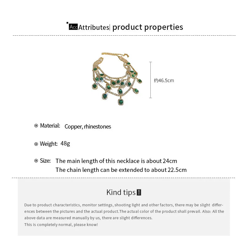 Luxury Crystal Jewelry Sets for Women Bridal Blue Stone Zirconia Emerald Green Necklace Earrings Wedding Party Gift