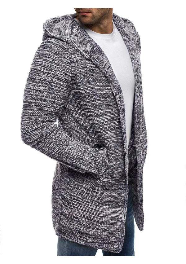 Men Jackets 2022 Spring Autumn New Mens Casual Sweater Snowflake Hooded Medium Long Knitted Cardigan Mens Outerwear Coats