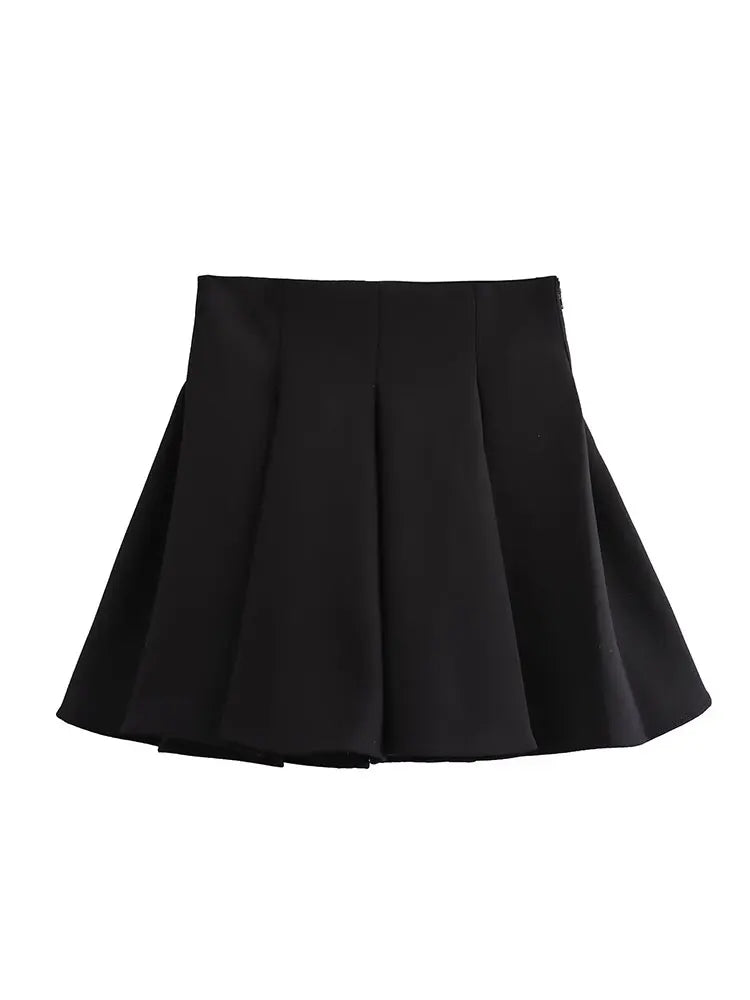 Women Wide Pleated Mini Skirt Sets Fashion V-neck Ruffles Vest Top Women's Two Piece Set Women Outfit
