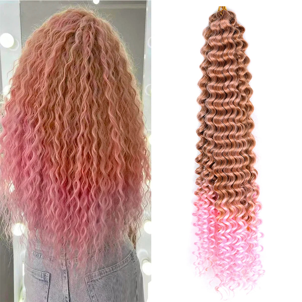 Synthetic 22 Inch Deep Wavy Twist Crochet Hair Synthetic Afro Curly Hair Crochet Braids Ombre Brown Braiding Hair Extensions