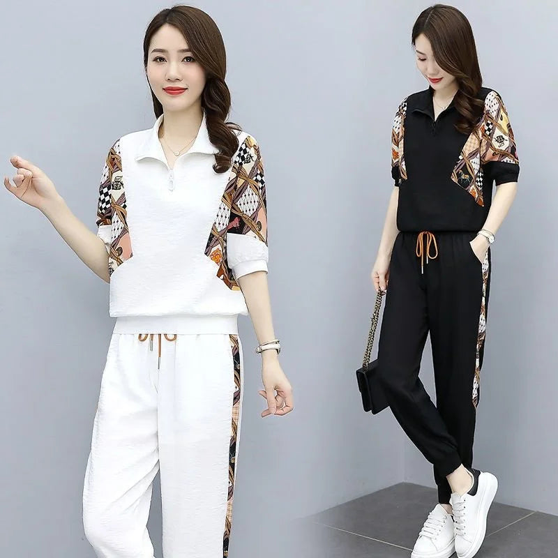 Women's Fashion Pencil Pant Suit New Summer Leisure Clothing Foreign Style Crop Top Two Piece Set Women Leggings Tracksuit