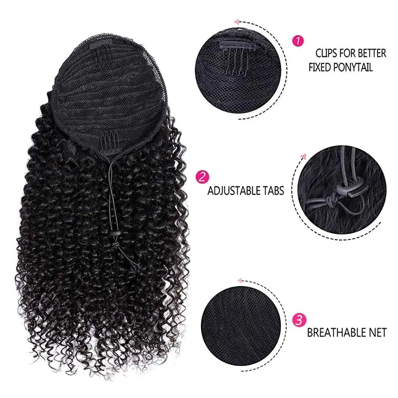 Afro Kinky Curly Drawstring Ponytail 100% Human Hair Natural Ponytail Extension 12A Brazilian Virgin Human Hair Ponytail