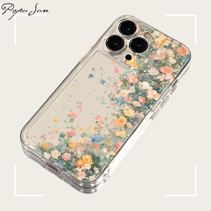 Flower Transparent Phone Case For iPhone 16 15 13 14 12 11 Pro Max Cases 15 14 16 Plus  Soft Shockproof Clear Protection Cover