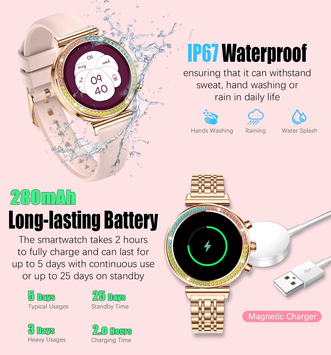 2025 New Smartwatch For Woman 1.27" HD Display Smart Watch Women Bluetooth Calls Waterproof Sports Heart rate Monitoring Watches