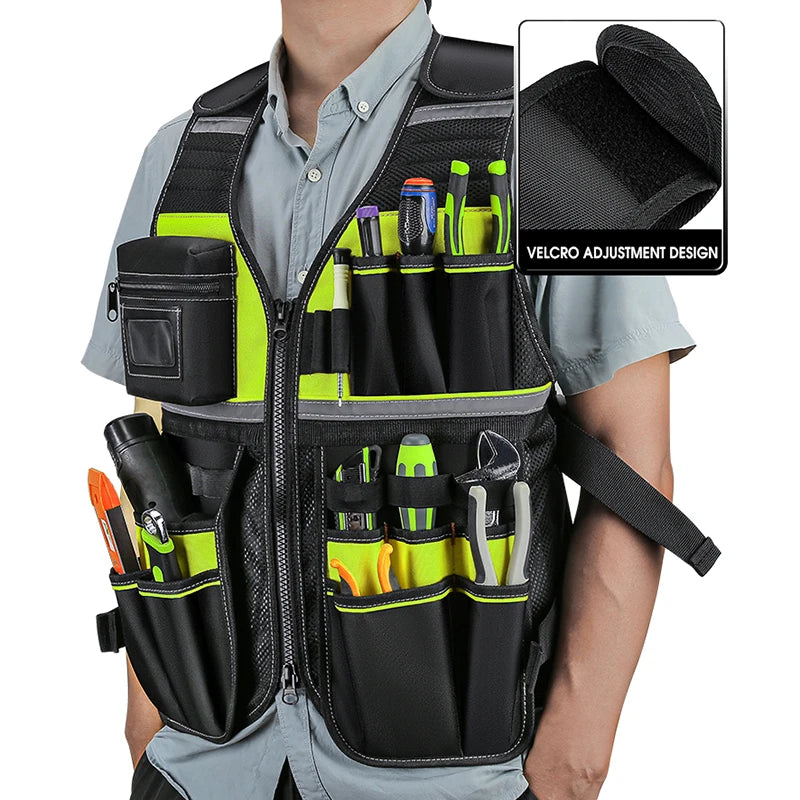 Workwear Allround Work Tool Vest Safety Vest with Multi-pockets and Zipper Heavy Duty Tool Vest for Electricians