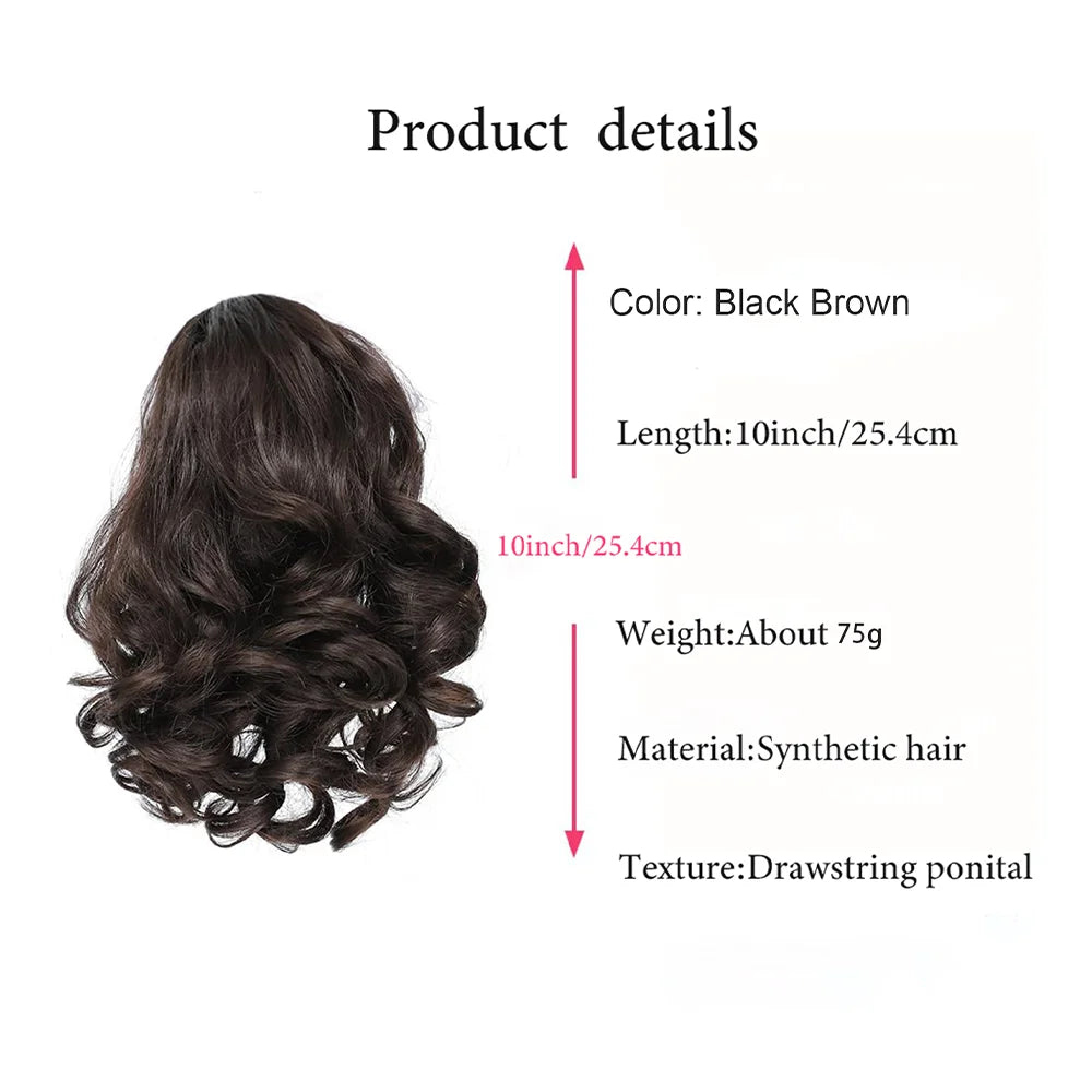 Short Synthetic curly Drawstring Ponytail extensions with Clip in Hairpieces for Women daily use that beginners friendly