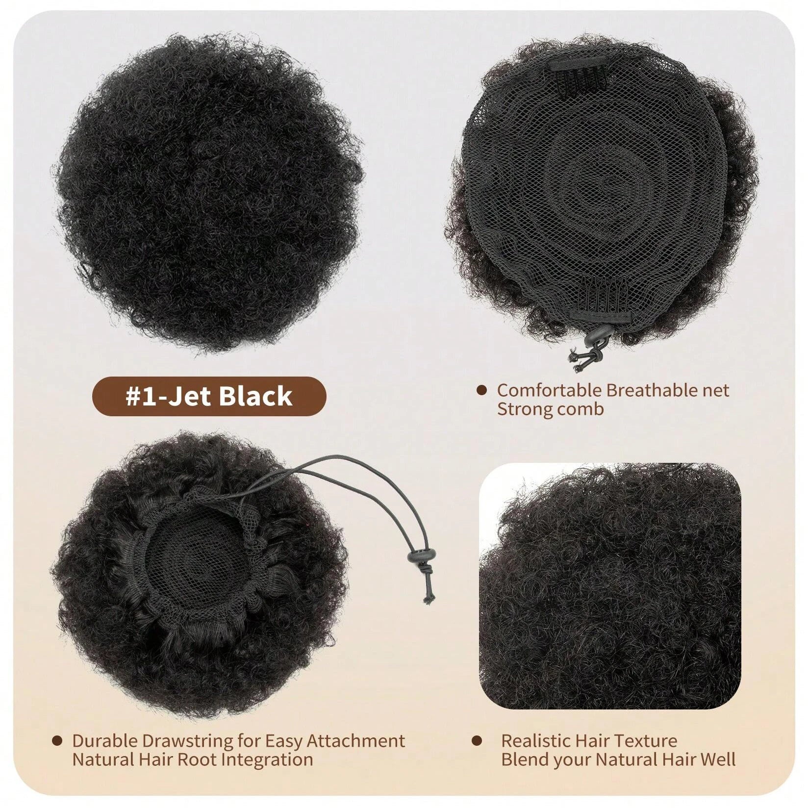 New Short Afro Puff Wig Afro Puff Hairpiece with Drawstring Clip in Ponytail Hair Extension Kinky Puff Real Human Hair