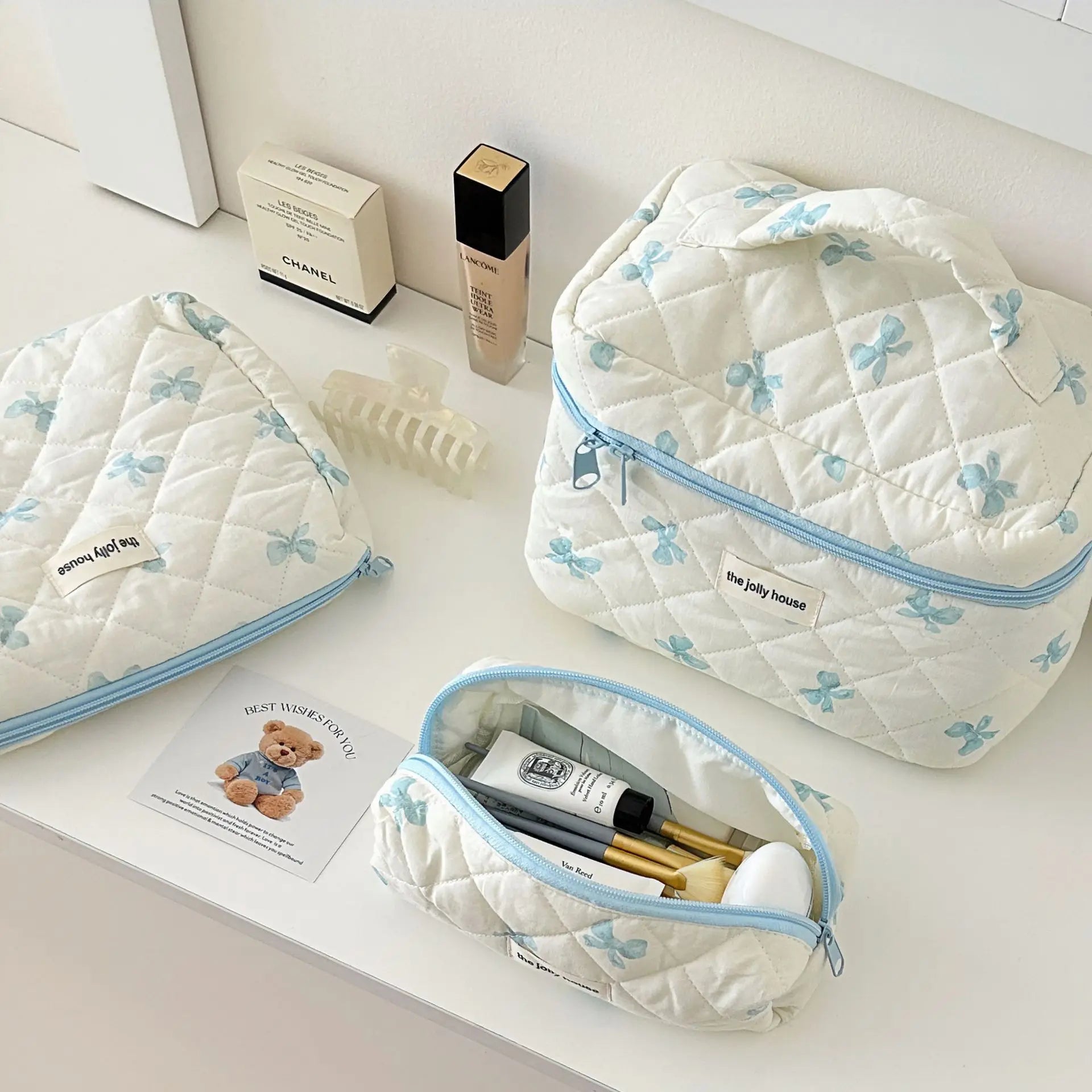 Bolsa de cosméticos para mujerBolsa de viaje para artículos de aseo Bolsa de maquillaje con lazo Bolsa de almacenamiento de maquillaje de moda Neceser organizador de bolso Kosmetiktasche