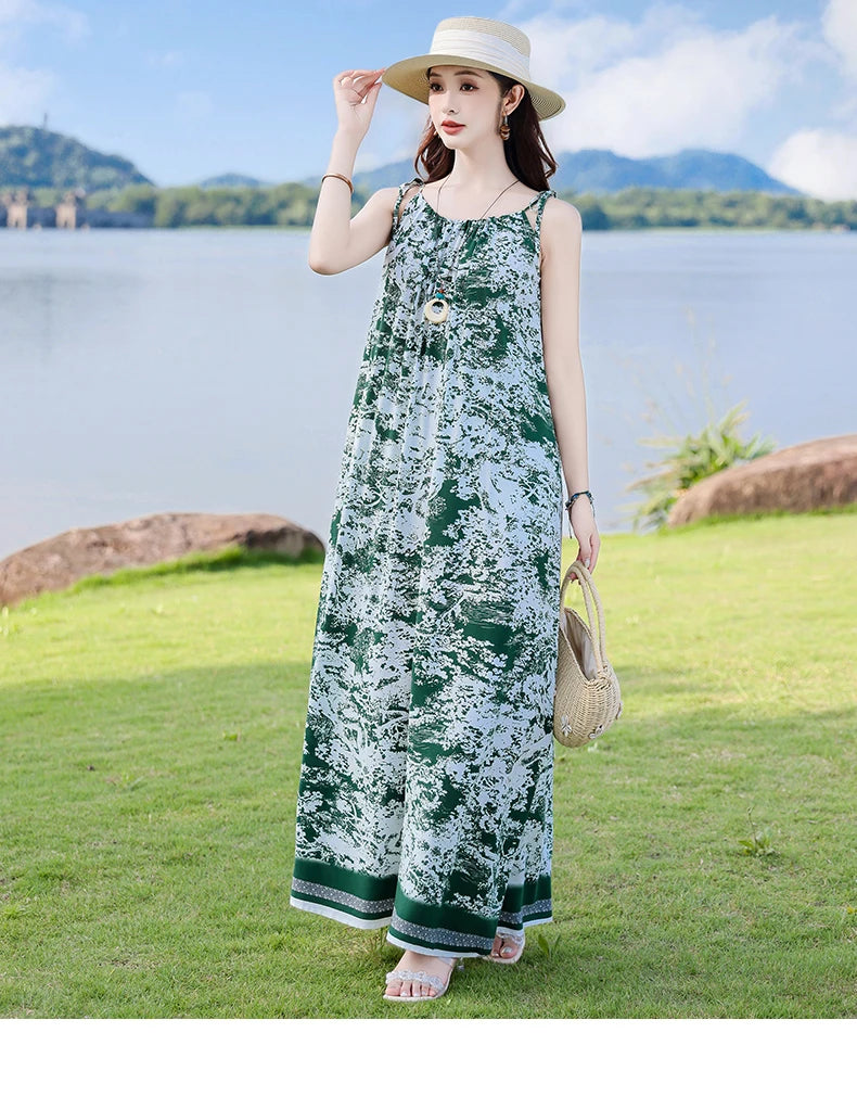 New Fashion Hot Summer Dresses For Women  Casual Flower Print Floral Sleeveless Dress Vintage Dress Loose Women Clothing