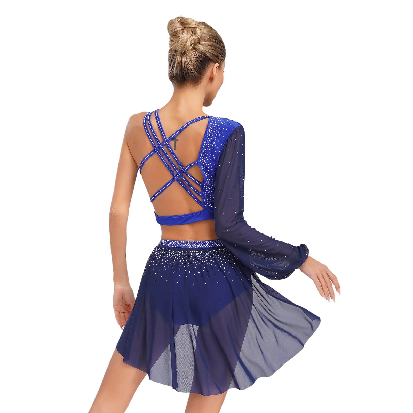 Modern Ballet Dance Set for Women Mesh Top with Skirted Briefs 2 Piece Lyrical Outfits Ballerina Girls Stage Performance Costume