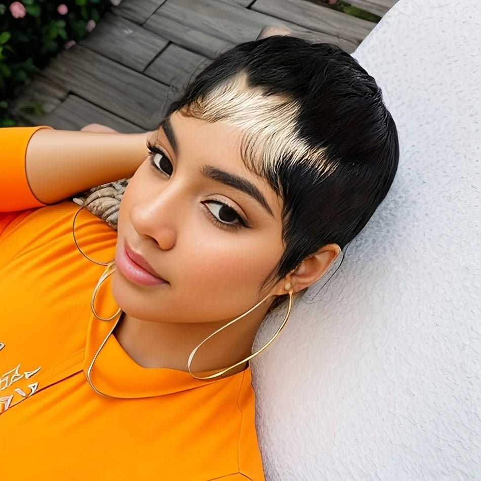 6-Inch Colorful Pixie Cut Human Hair Wig – Lightweight with Layered Bangs