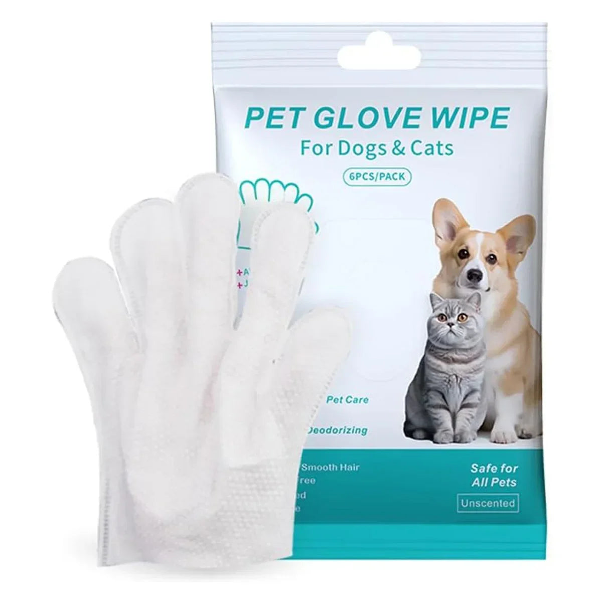 Lot de 6 lingettes nettoyantes extra épaisses et non parfumées pour chiens et chats, gants de toilette désodorisants pour le lavage et le bain des chiens, pour les soins quotidiens