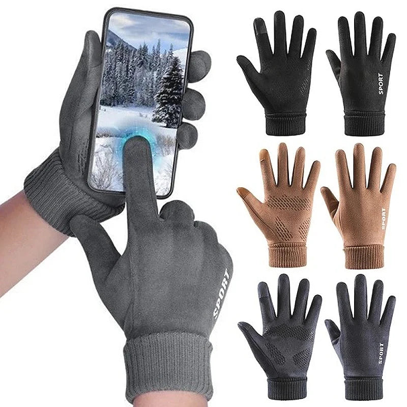Men Winter Gloves Outdoor Sports Cycling Running Motorcycle Ski Touch Screen Fleece Gloves Non-slip Waterproof Warm Full Fingers