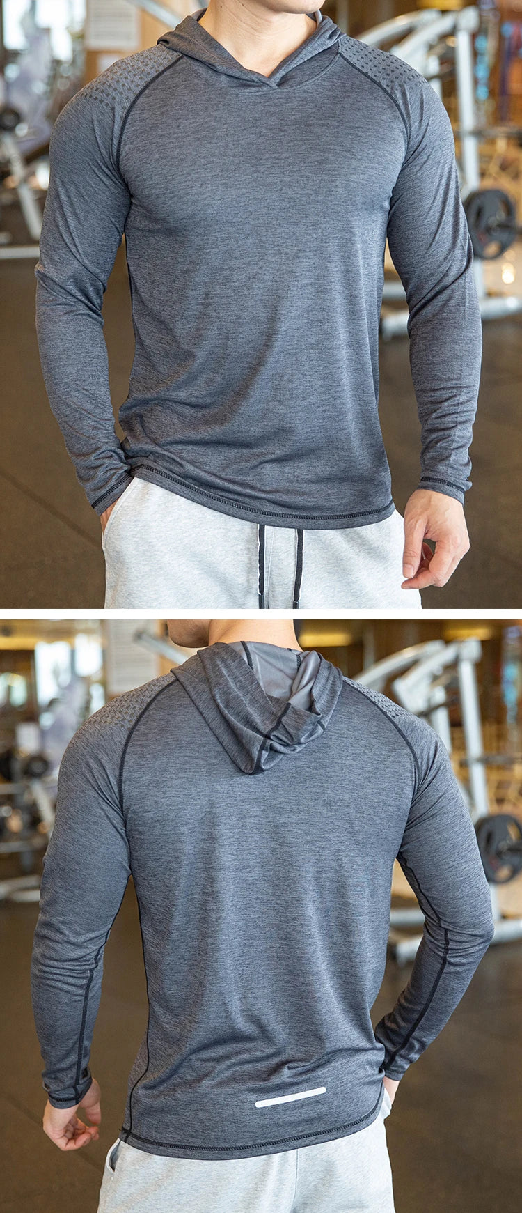 Men Hoodies Summer Running Fitness Casual Hooded Quick Dry Sweatshirts Solid Pullover Shirts with Hood Outdoor Gym Hoodie Man