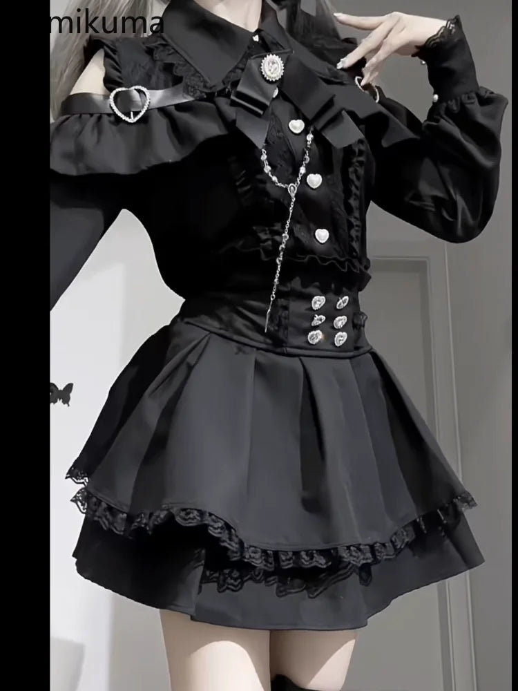 Skirt Outfits Women Clothing 2 Piece Sets Off Shoulder Long Sleeve Shirts High Waist A-line Mini Skirts Suit Fashion Summer Set