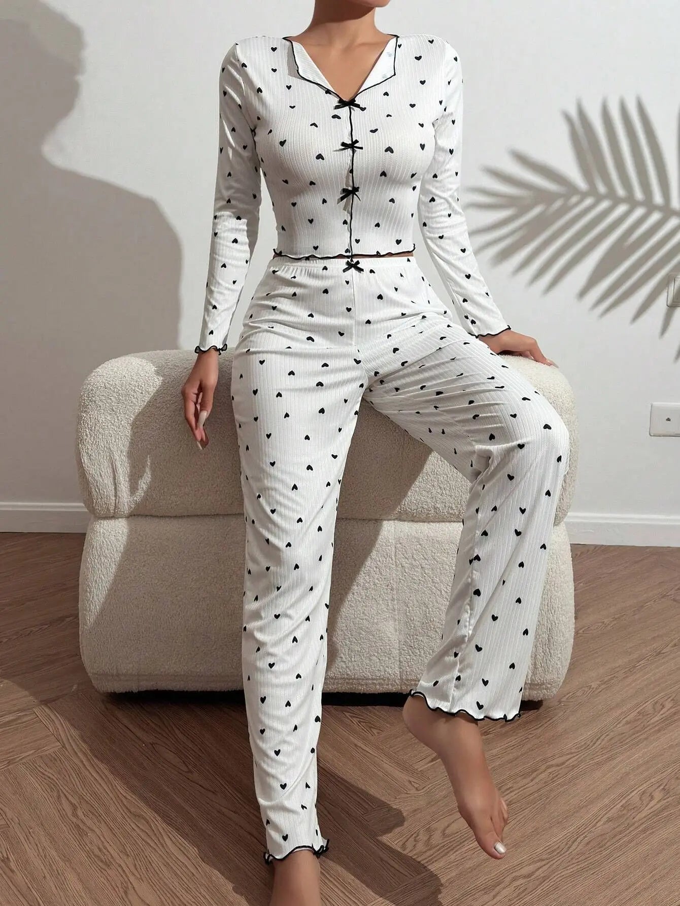 Spring Summer Sleepwear Pajamas Sets for Women 2 Pieces Long Sleeve Tops Long Pants Set Night Wear Pijamas