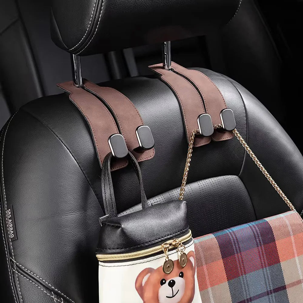 Quality 2 in 1 Car Headrest Hook Premium Suede Rear Seat Hanging Dual Hook 20KG Large Load-Bearing Alloy Hook Hanger Universal