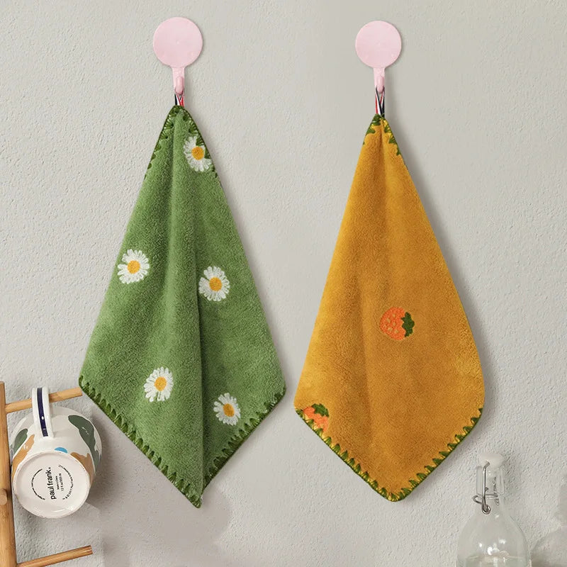 Toalla de mano absorbente con bordado de frutas, supersuave, para colgar, de secado rápido, para baño, cocina.