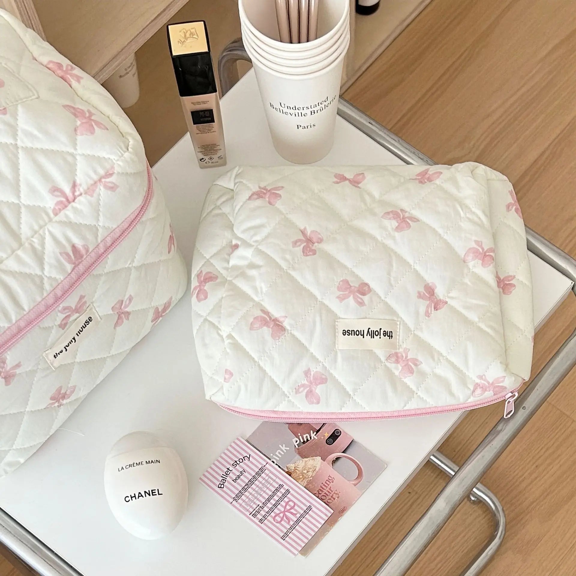 Bolsa de cosméticos para mujerBolsa de viaje para artículos de aseo Bolsa de maquillaje con lazo Bolsa de almacenamiento de maquillaje de moda Neceser organizador de bolso Kosmetiktasche