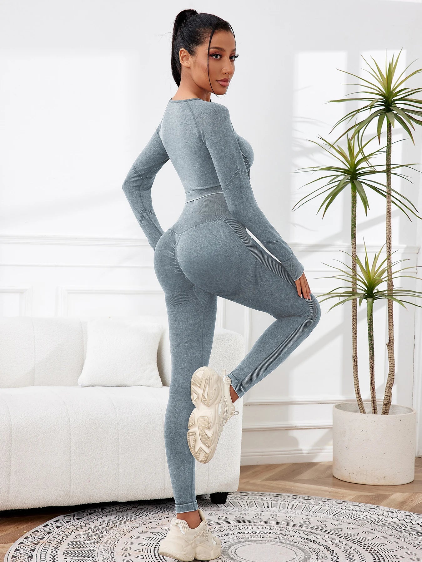 2PCS Sets Women Outfit High Waist Gym Sexy Sport Wash Pants Sets Running Outdoors Skinny