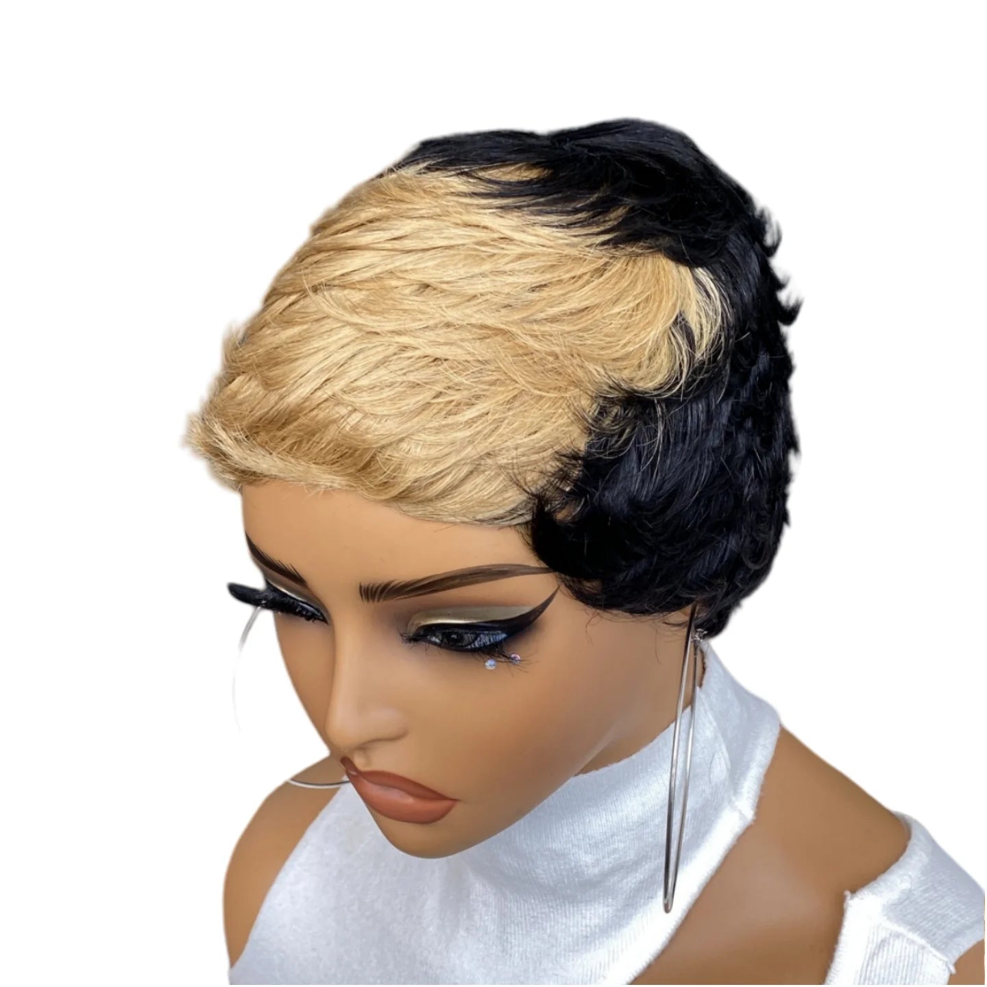 Peluca Pixie Corta en Capas, Pelucas de Cabello Humano, Dorado Borgoña, Coloridas para Mujeres, Pelucas Completas Hechas a Máquina