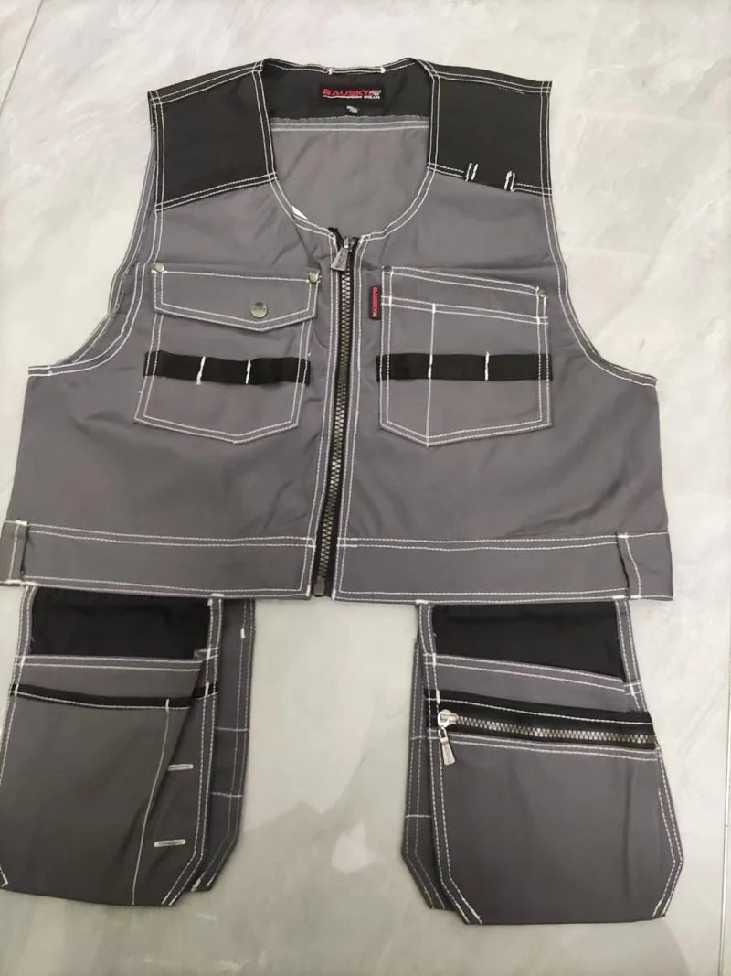 Work Clothing Men's Vest Tooling Clothes Multi-pockets Working Vest Workwear Vest Waistcoat For Maintenance Zipper Pockets