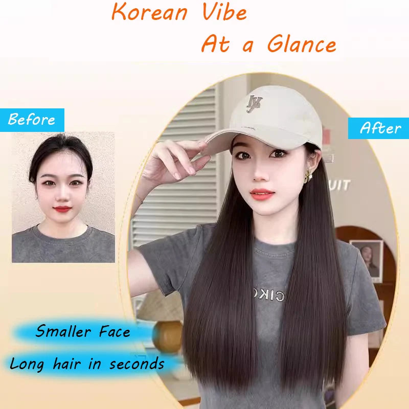 Synthetic Wig Hat Integrated Female New Highlight Fashion Hat Wig Fashion Baseball Cap Long Straight Hair Daily Wear