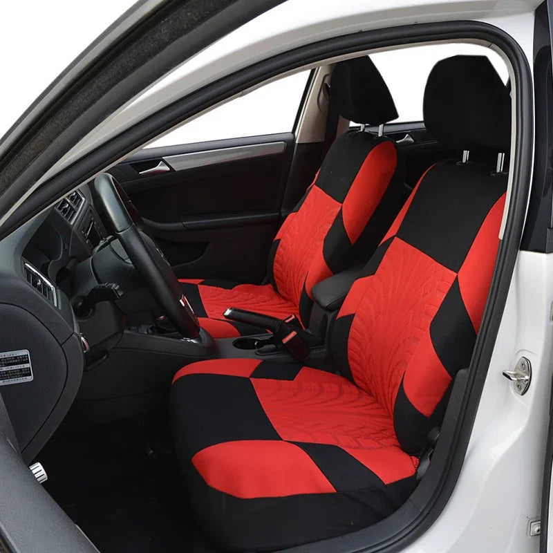 Fashion Front Car Seat Covers Car Accessories Tire Track Embossed Styling Durable Comfortable Fabric Universal Fit For Most Car