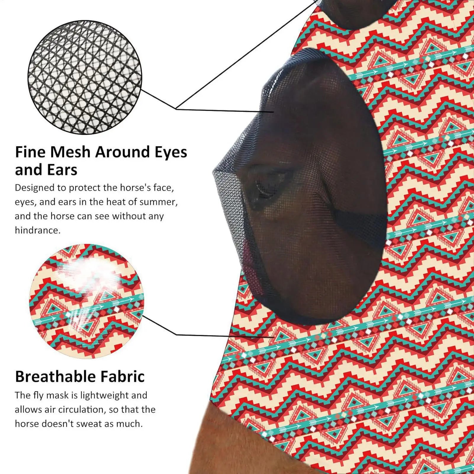 Masque anti-mouches pour chevaux, protection du visage, des oreilles, du nez et des oreilles, pour activités de plein air