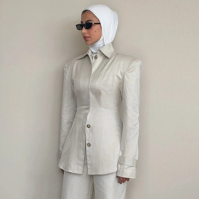 Chic Single Breasted Pants Sets Women Lapel Full Sleeve  Slim Waist Tops Straight Pants  Autumn Lady Street Commute Suits