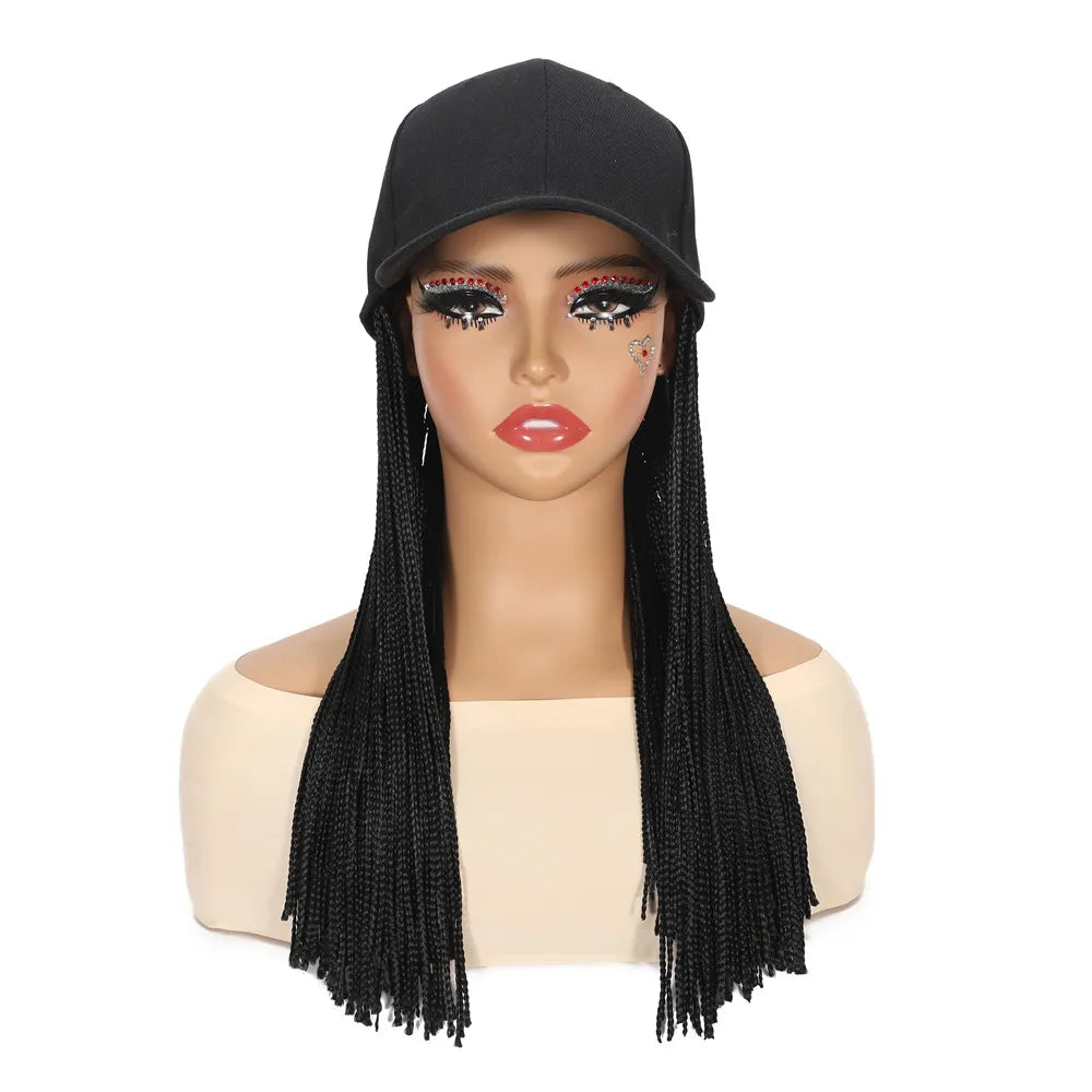 SQRDGQ Synthetic Braided Hair Hat Wigs for Woman 14inch Bug Black Blonde Braided Extensions with Baseball Cap Woman Wigs