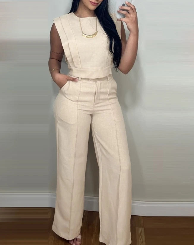 Womens Two Piece Sets Outfit Autumn Winter Spring New Fashion Casual Solid Color Loose Fitting Short Top and Pants Set