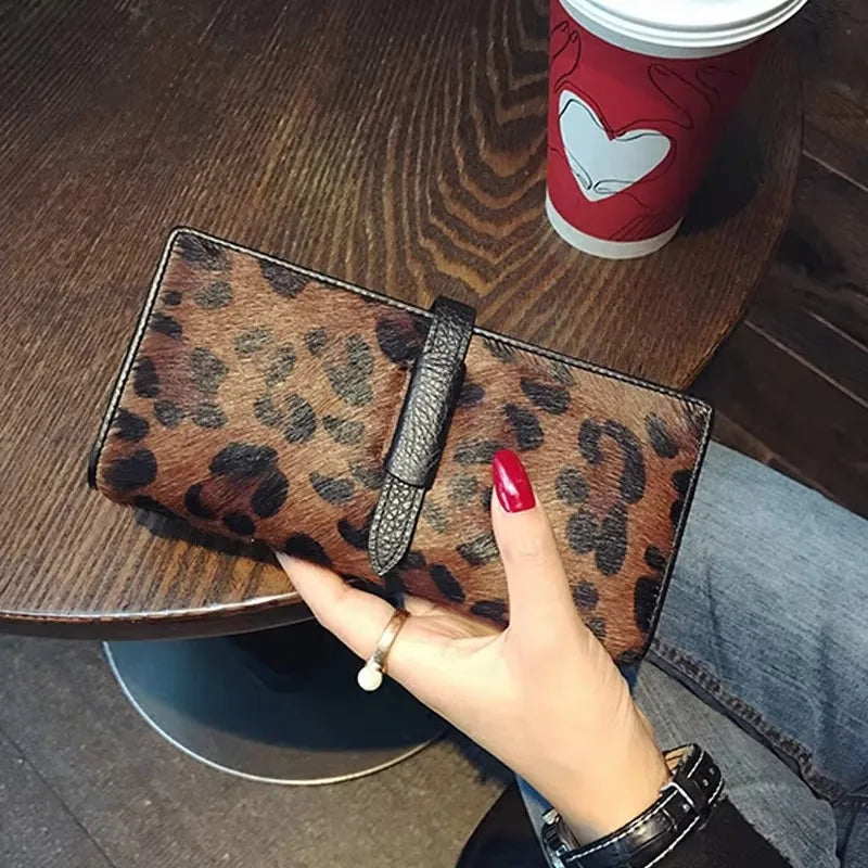 Luxury Designer Wallets For Women High Quality Genuine Leather Leopard Black Clutch Purse 2025 Trend Fashion Long Card Holder