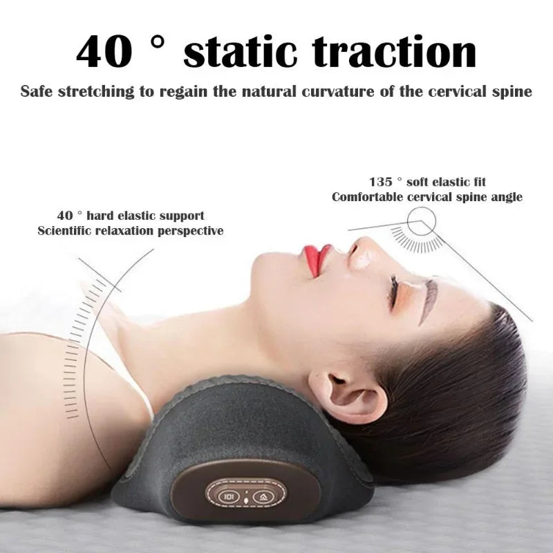 Almohada de masaje eléctrica con compresa caliente, vibración, masaje cervical, tracción de cuello, relajante para dormir, almohada de espuma viscoelástica, soporte para la columna.