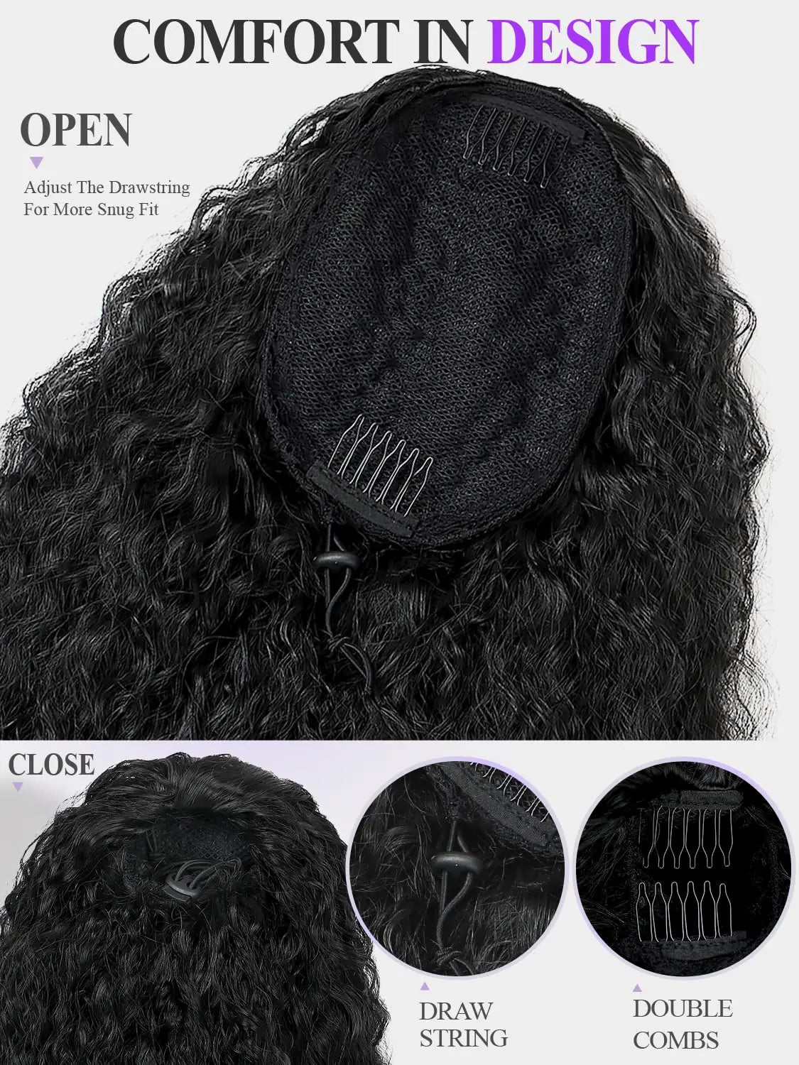 Ponytail Extension Afro Kinky Curly 12-18 Inch Drawstring Ponytail Extension with Unique Bouncy Curls End Pony Tail Synthetic