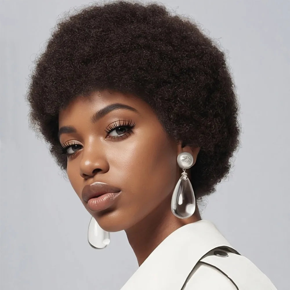 pixie cut wig short human hair wig  machine made afro curly pixie wig natural black color for women daily party use wig