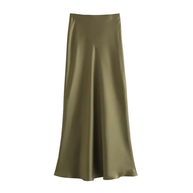 MUJER Woman Satin Skirt Women High Waist Long Skirts For Women Summer Black Midi Skirt Woman Office Elegant Women's Skirts