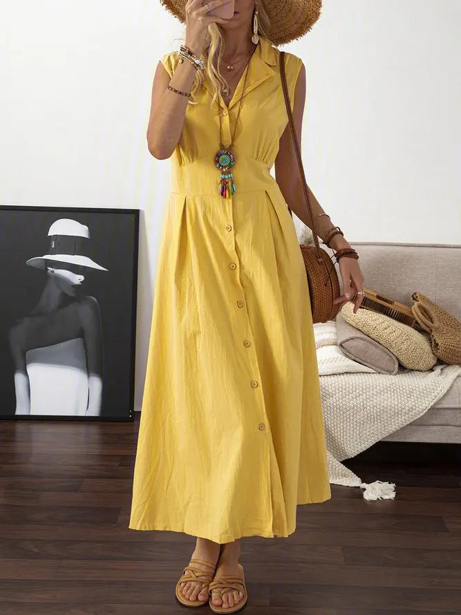 New Dresses  Woman Fashion Lapel A-line Vintage Cotton Linen Long Skirt Women's Clothing Tops