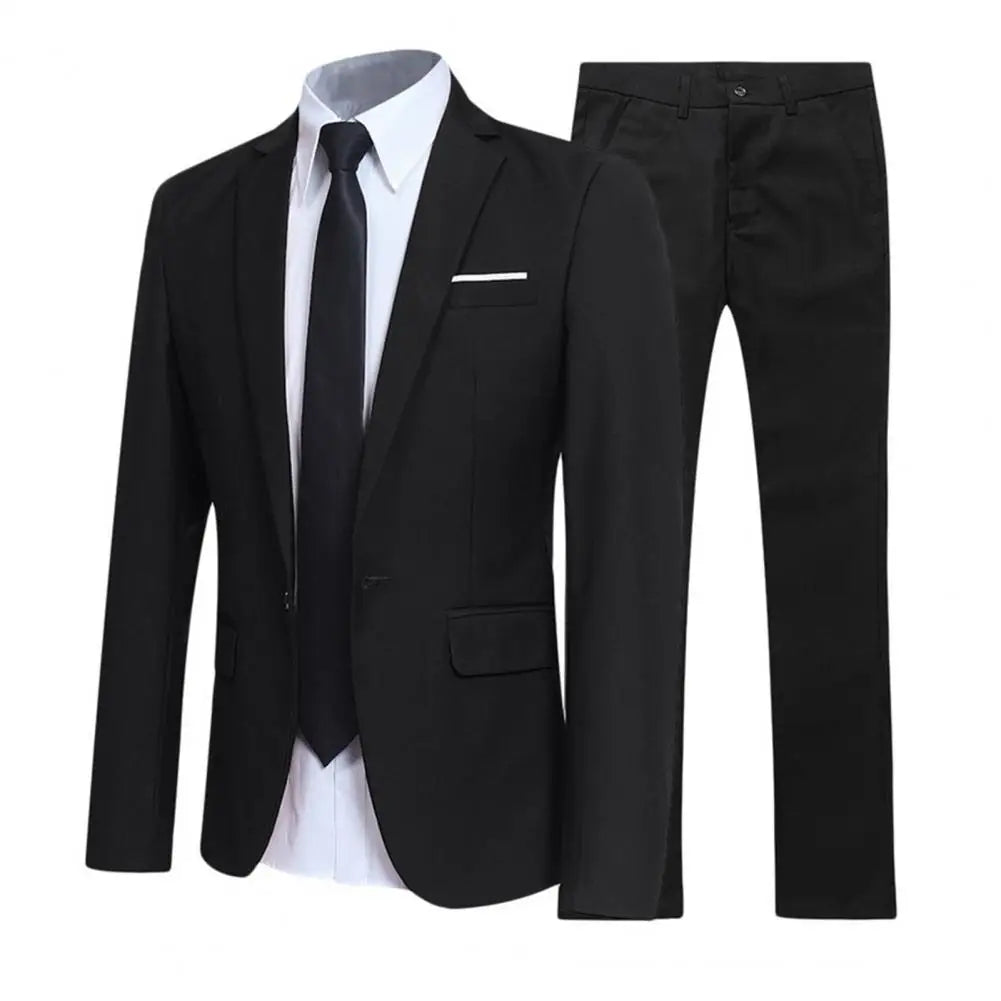Men's Casual Boutique Business SuitSolid Color Turndown Collar Slim Fit Wedding Groom Suit Coat Blazers Trousers Suit Men's Sets