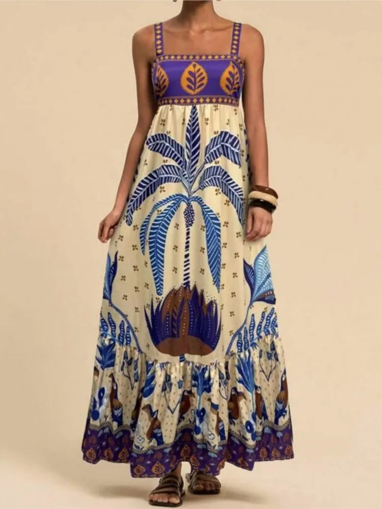 Women's New Arrival Leisure Fashion Print Dresses Summer Elegant Holiday Spaghetti Strap Dress Vacation Party Female Clothing