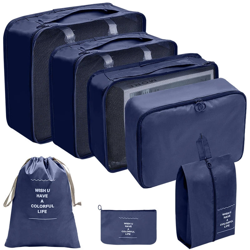 7PCS Travel Packing Cubes Luggage Pouches Organiser Clothes Suitcase Storage Bag
