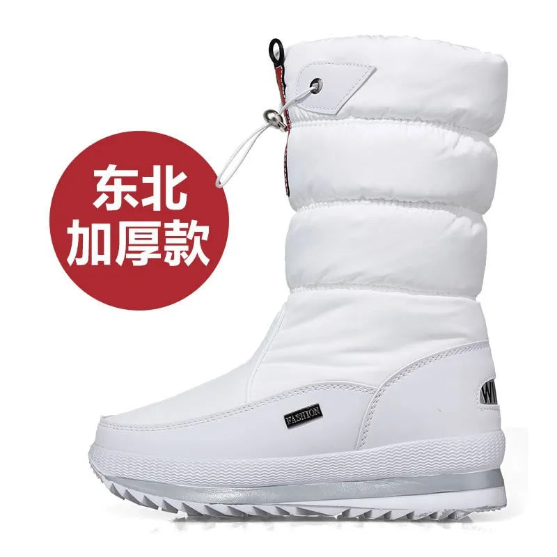 Bottes de neige épaisses pour femmes, bottes mi-mollet chaudes en peluche, antidérapantes, imperméables, bottes de neige décontractées pour femmes, chaussures blanches