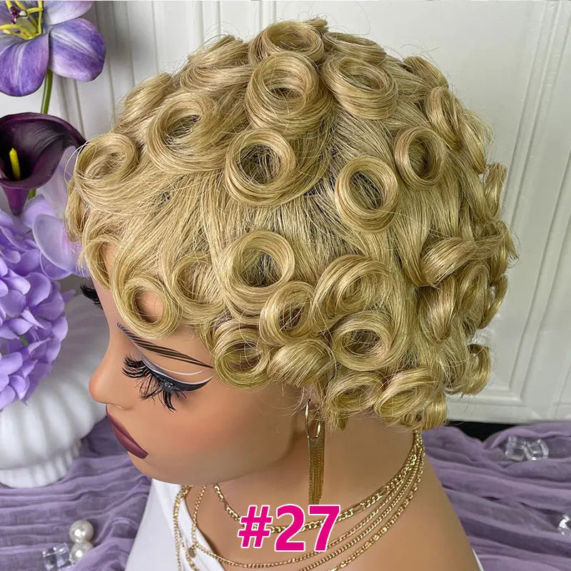 Short Pixie Cut Wigs Human Hair #27 Layered Curly Pixie Cut Wigs For Black Women Brazilian Full Machine Made Wig Pixie Curly On Sale