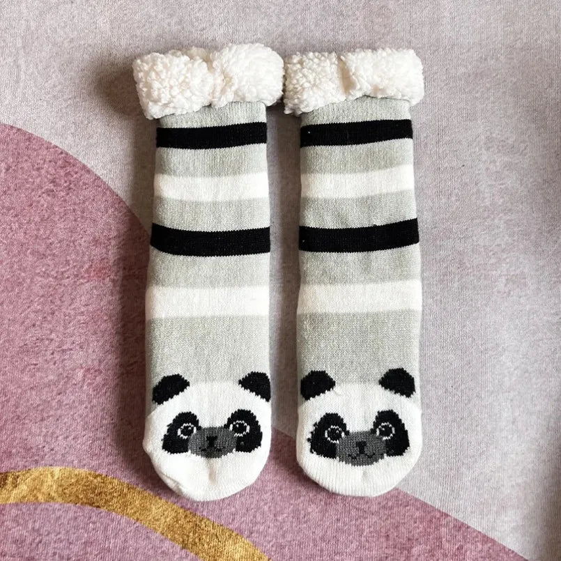 Fuzzy Thermal Sock Women Winter Warm Funny Bear Sheep Cute Kawaii Non Slip Cartoon Sleeping Soft Comfy Female Floor Slipper Sock