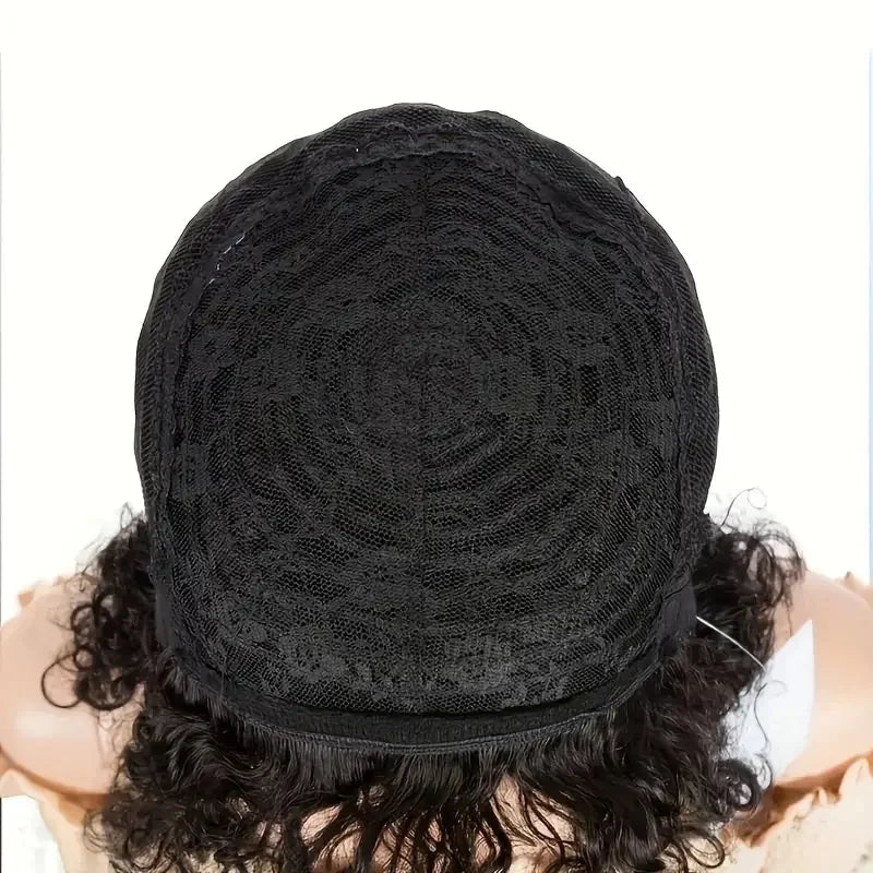 Pixie Cut Human Hair Wig Finger Waves Premium Full Machine Made 150% Density