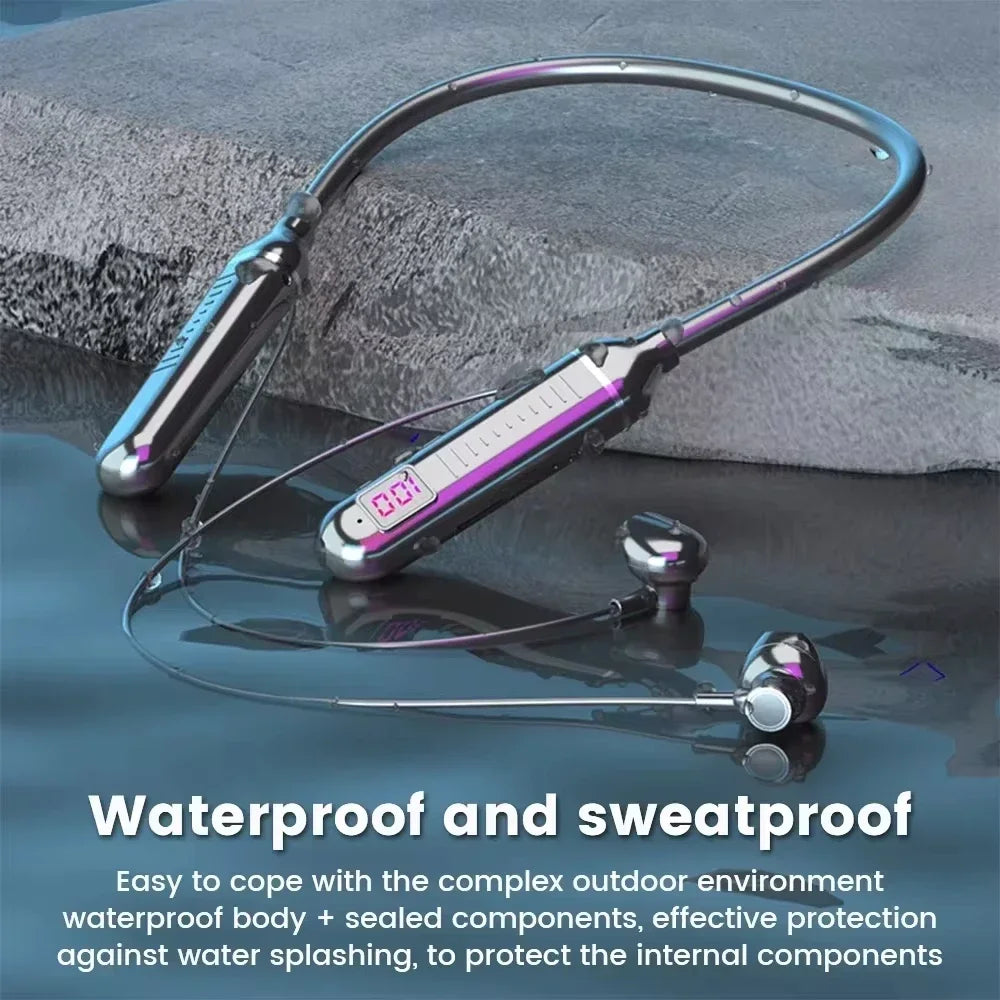 Bluetooth 5.3 Earphones Wireless Neckband Headphones Gaming LED Display HIFI Headset Sports TWS Earbuds With Mic TF Card