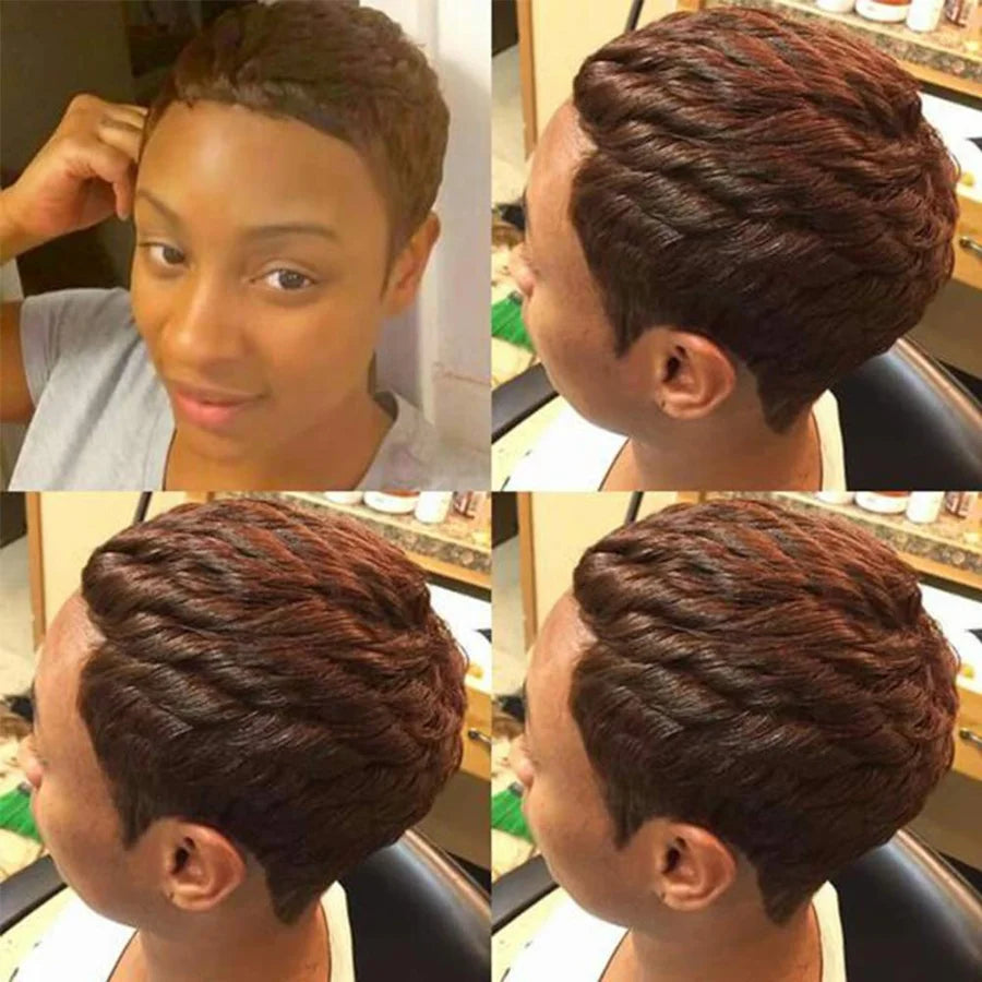 Pelucas sintéticas Pixie de pelo corto, corte pixie, pelucas cortas negras onduladas, pelucas sintéticas cortas en capas para mujeres negras, pelucas de corte pixie