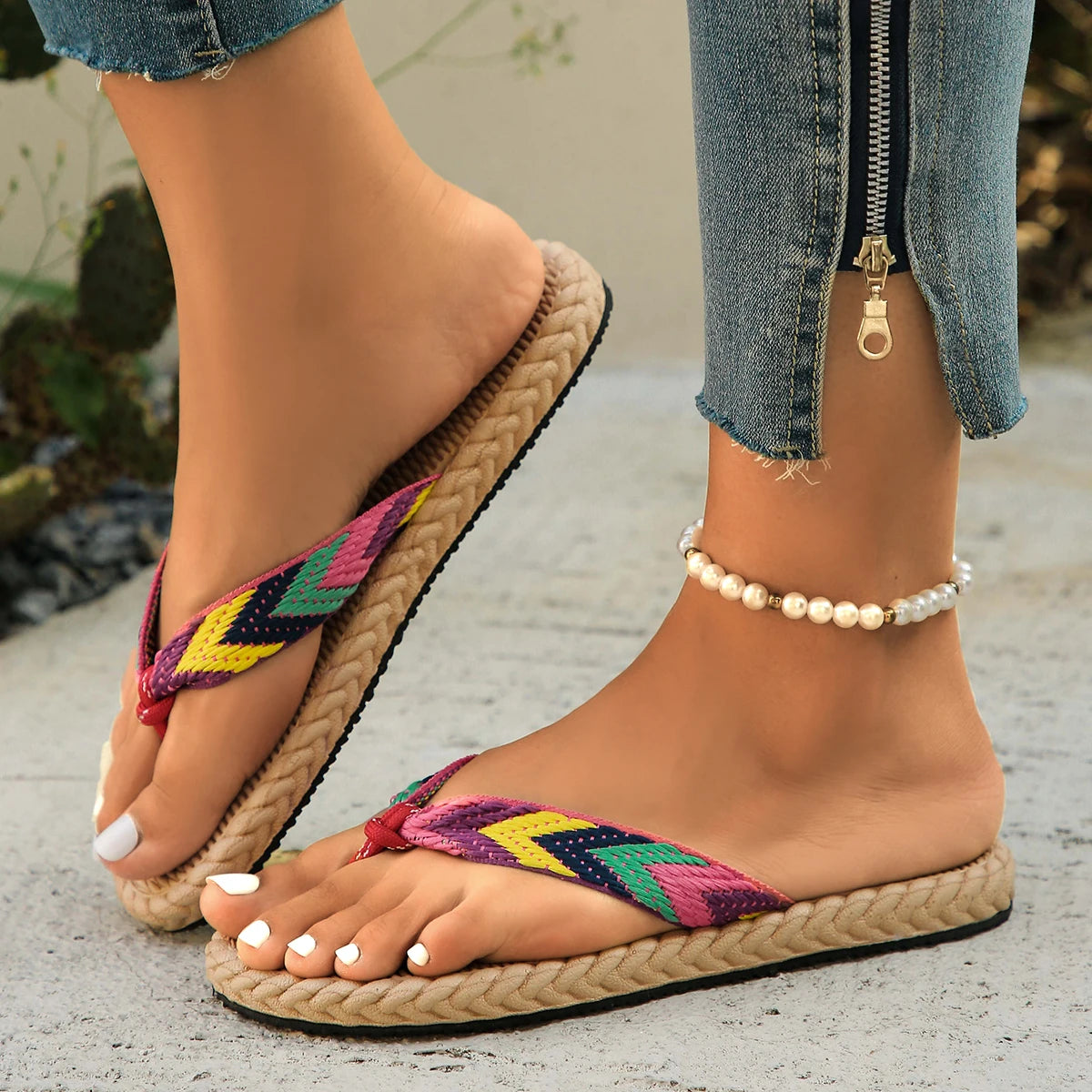 Women Slippers Trend Anti Slip Wear-resistant Sandals Flip Flops Comfortable Soft Bottom Ethnic Style Flat Slippers Slides Women