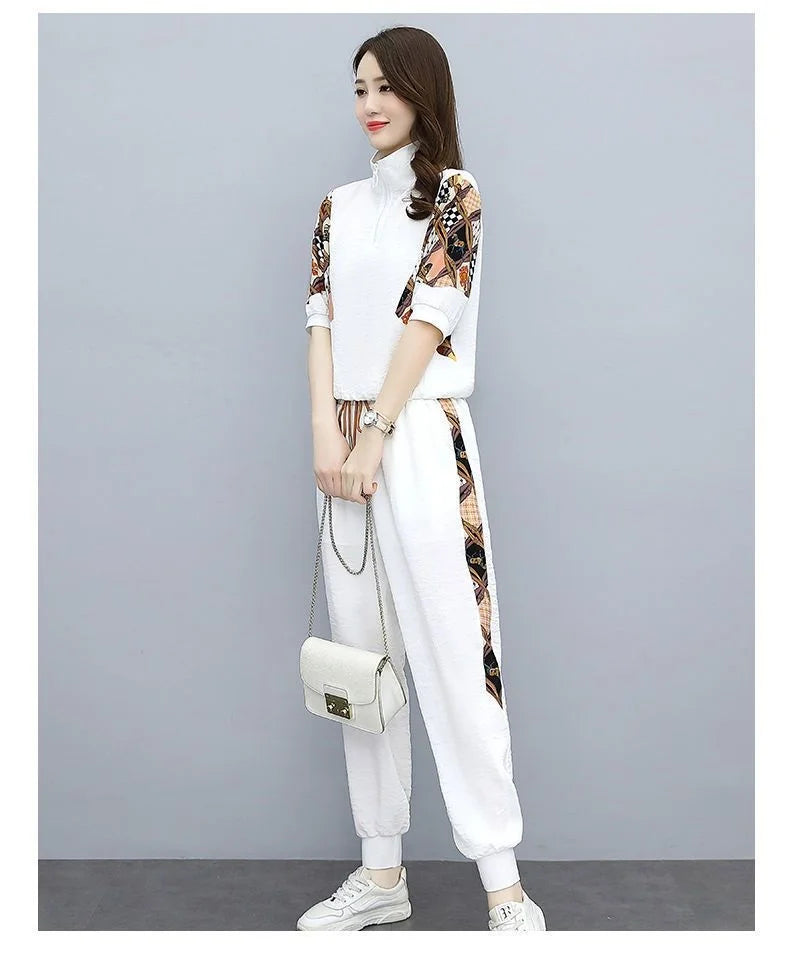 Women's Fashion Pencil Pant Suit New Summer Leisure Clothing Foreign Style Crop Top Two Piece Set Women Leggings Tracksuit